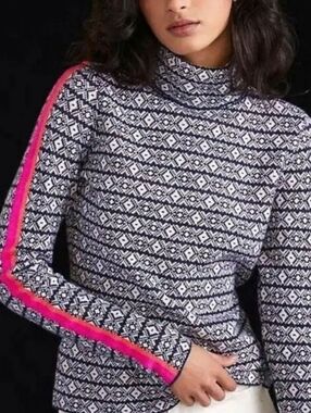 Anthropologie Maeve Pink and Black Patterned Knit Sweater Large